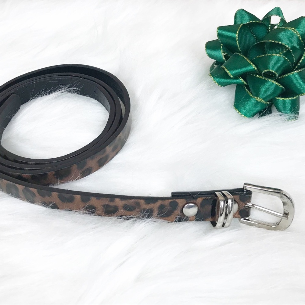 Shiny Leopard Print Skinny Belt M
